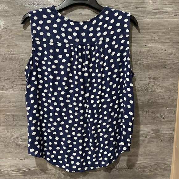 Liz Claiborne Tank Top Womens XXL Sleeveless Navy White Polka Dot Button Front - Picture 6 of 8